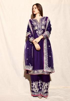 Violet Embroidered Chinon Salwar Kameez With Dupatta