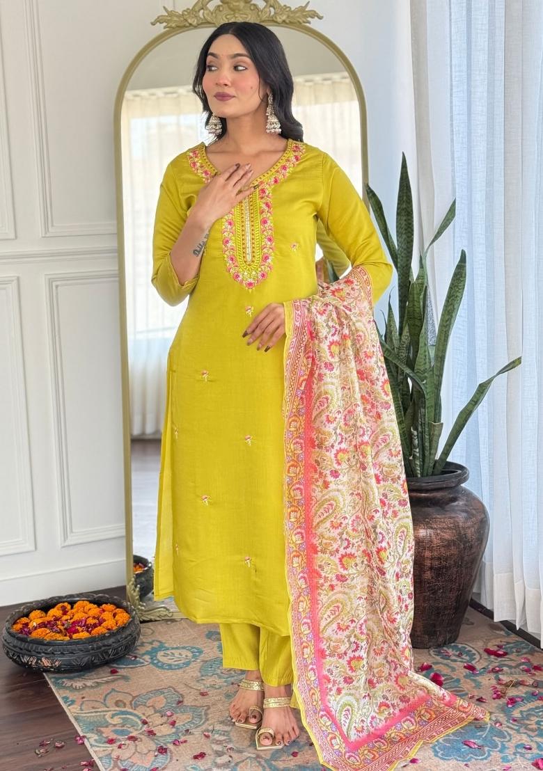 Liril Embroidered Rayon Salwar Kameez With Dupatta - Indya