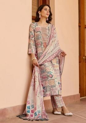 Multi Embroidered Cotton Salwar Kameez With Dupatta