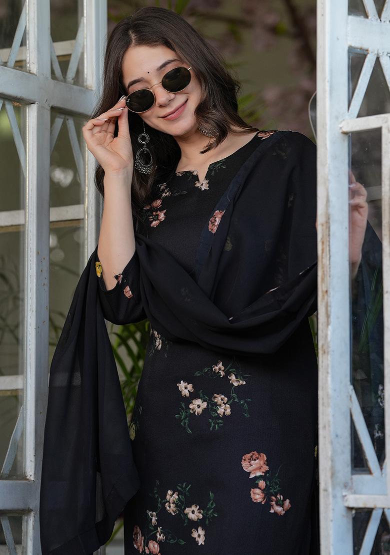 Black Embroidered Silk Salwar Kameez With Dupatta