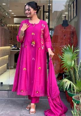 Pink Embroidered Silk Salwar Kameez With Dupatta