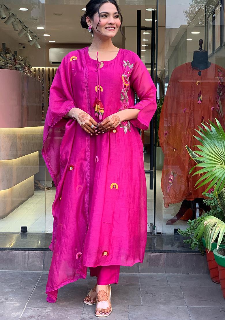 Pink Embroidered Silk Salwar Kameez With Dupatta