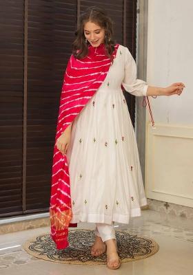 Off White Embroidered Chanderi Salwar Kameez With Dupatta