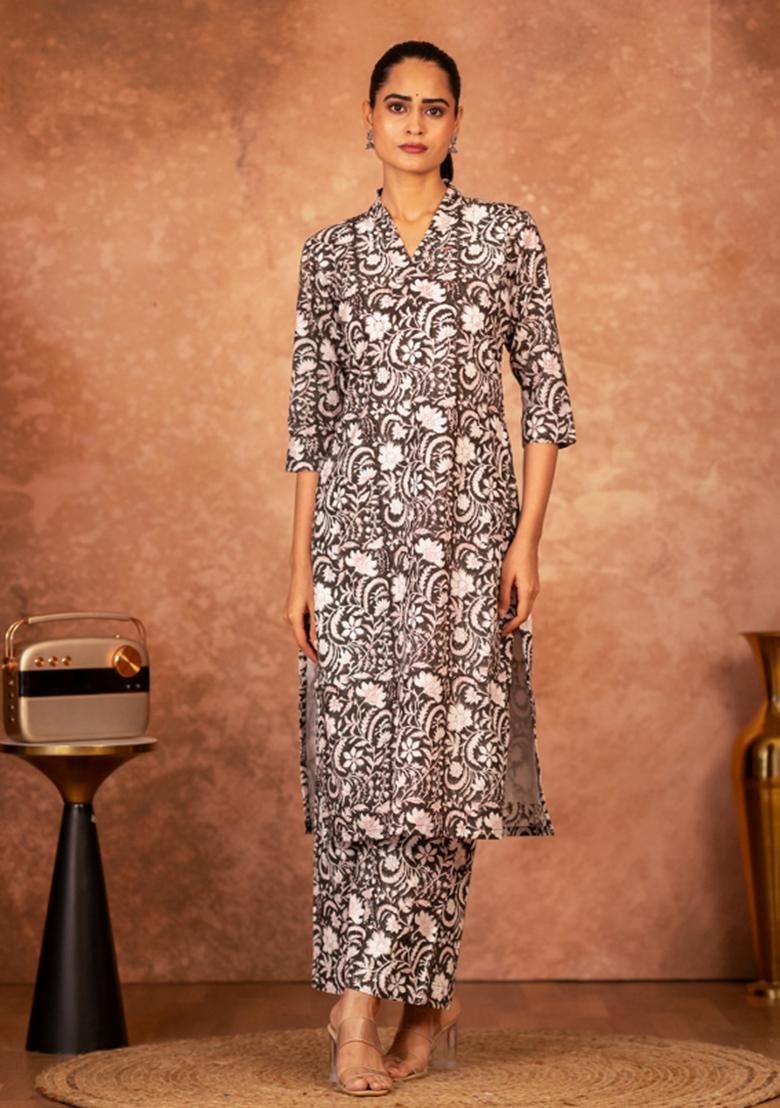 Black Printed Cotton Salwar Kameez