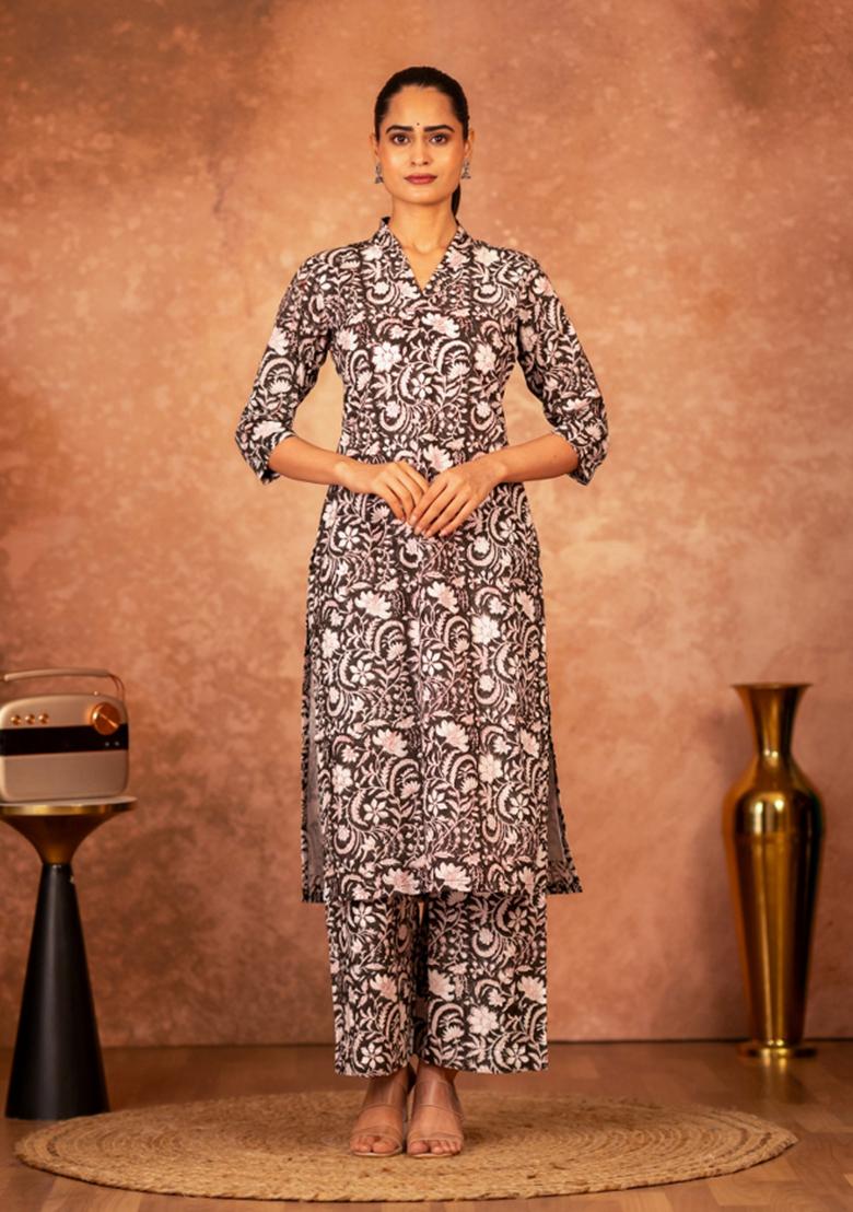 Black Printed Cotton Salwar Kameez