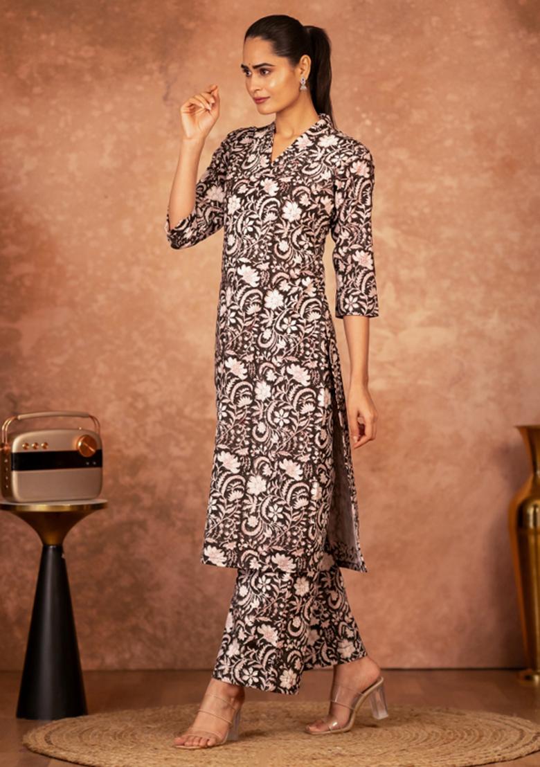 Black Printed Cotton Salwar Kameez