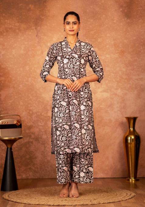 Black Printed Cotton Salwar Kameez