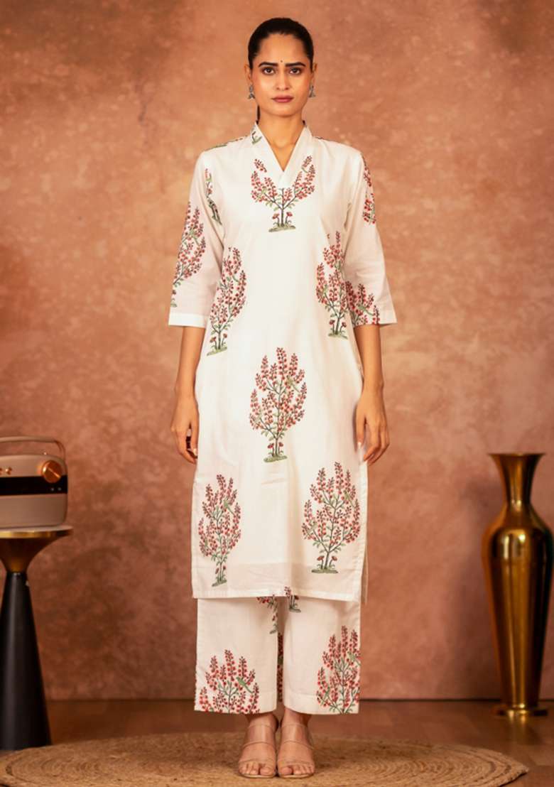 Multicolor Printed Cotton Straight Kurta Set - Indya