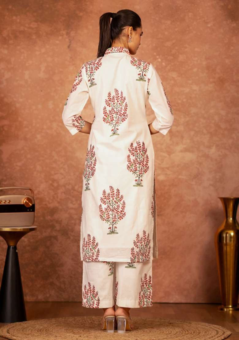 Multicolor Printed Cotton Straight Kurta Set - Indya