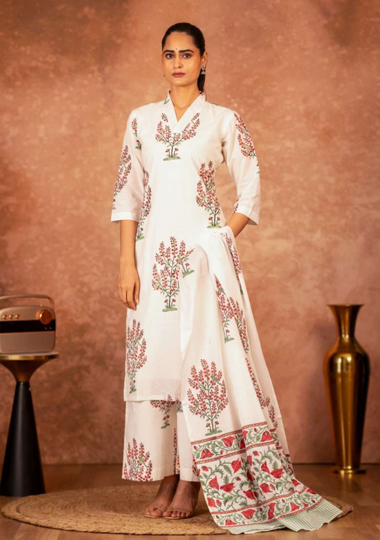 Multicolor Printed Cotton Straight Kurta Set - Indya