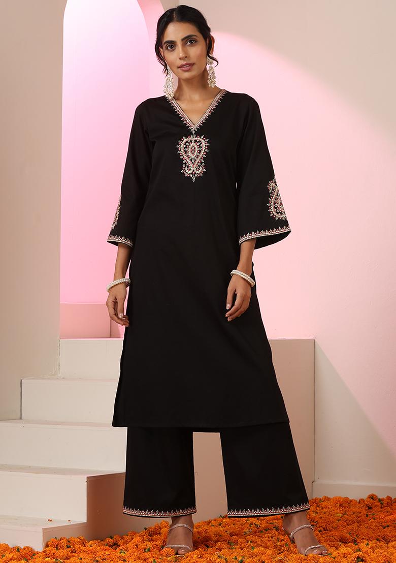 Black Embroidered Cotton Salwar Kameez