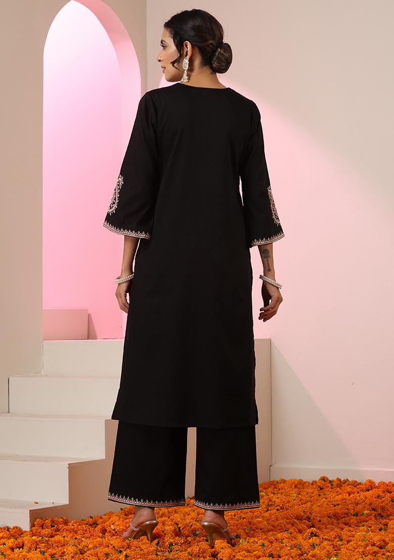 Black Embroidered Cotton Salwar Kameez