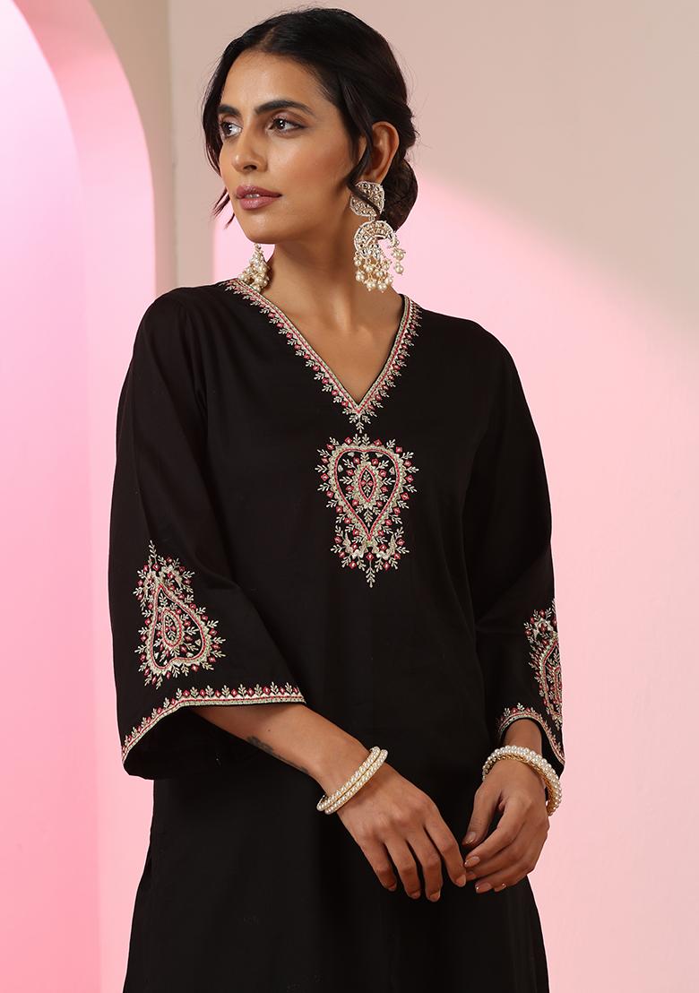 Black Embroidered Cotton Salwar Kameez