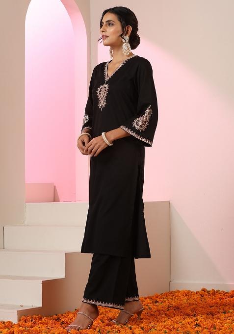 Black Embroidered Cotton Salwar Kameez