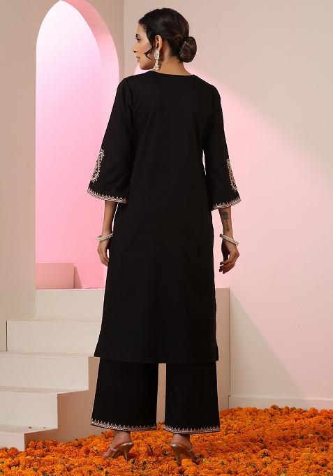 Black Embroidered Cotton Salwar Kameez