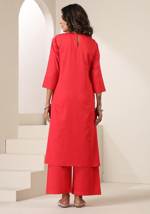 Red Embroidered Cotton Salwar Kameez