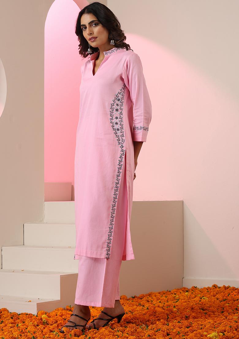 Pink Embroidered Cotton Salwar Kameez