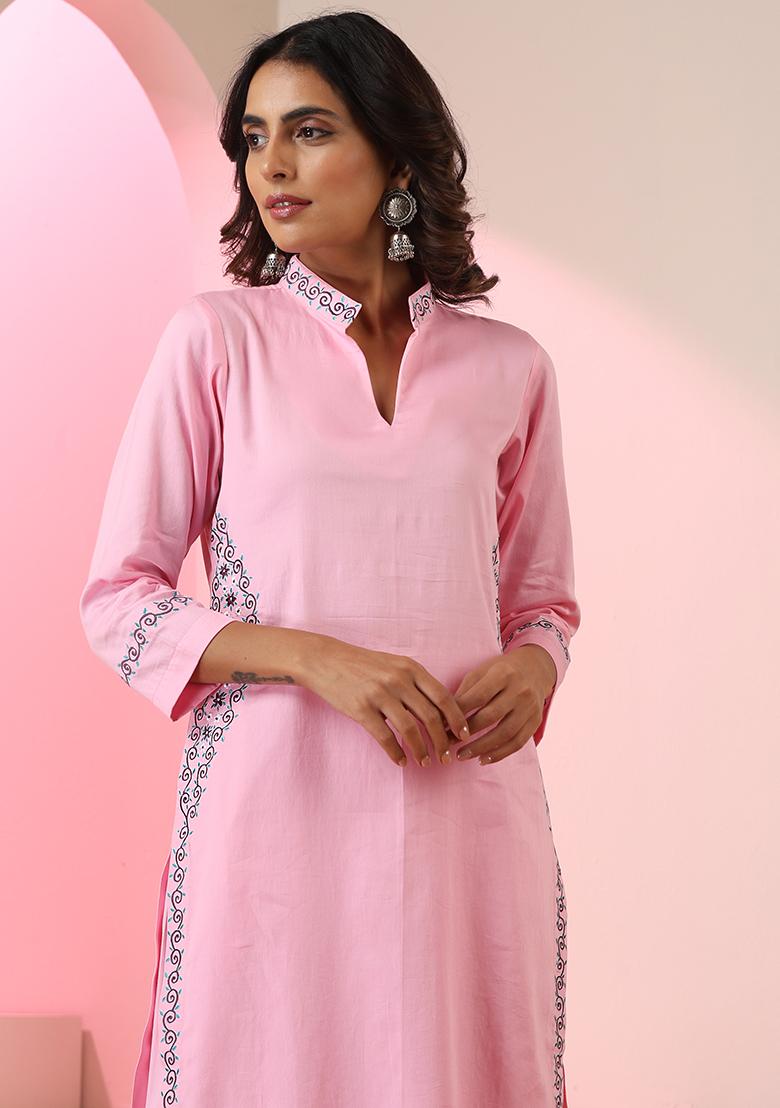 Pink Embroidered Cotton Salwar Kameez