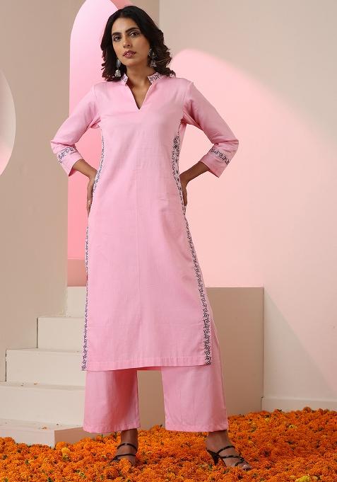 Pink Embroidered Cotton Salwar Kameez