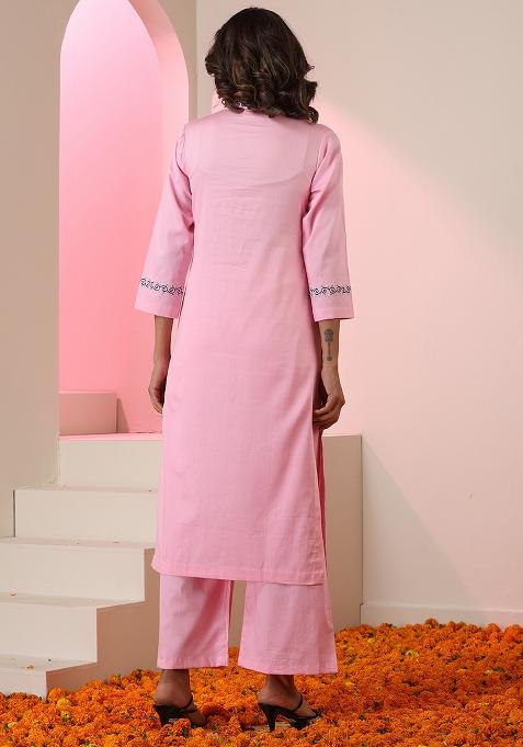 Pink Embroidered Cotton Salwar Kameez