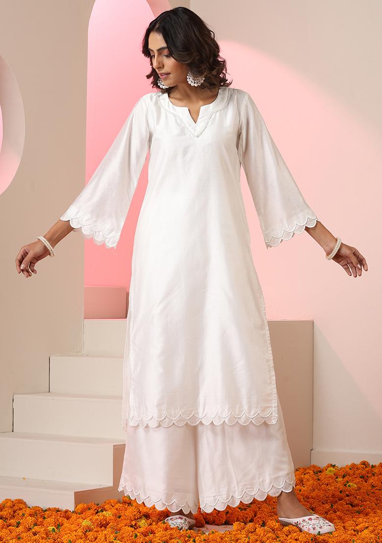 White Embroidered Chanderi Salwar Kameez