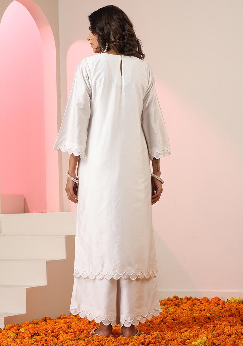 White Embroidered Chanderi Salwar Kameez