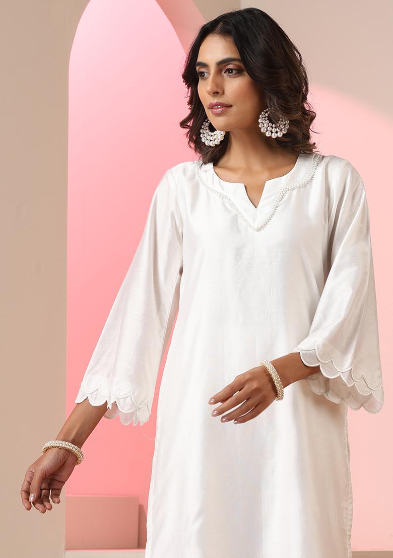 White Embroidered Chanderi Salwar Kameez