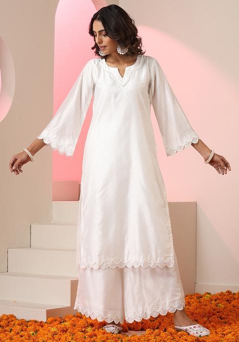 White Embroidered Chanderi Salwar Kameez