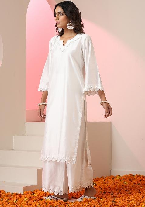 White Embroidered Chanderi Salwar Kameez