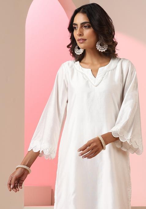 White Embroidered Chanderi Salwar Kameez