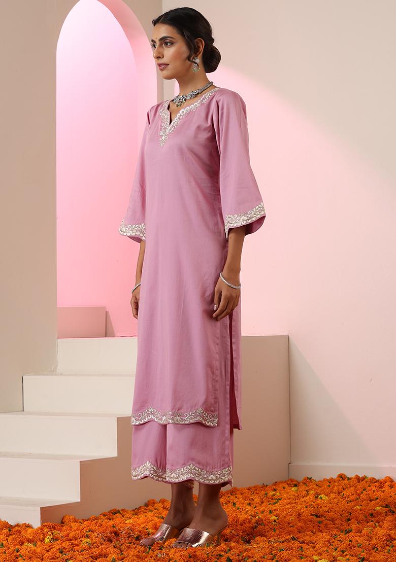 Lavender Embroidered Cotton Salwar Kameez