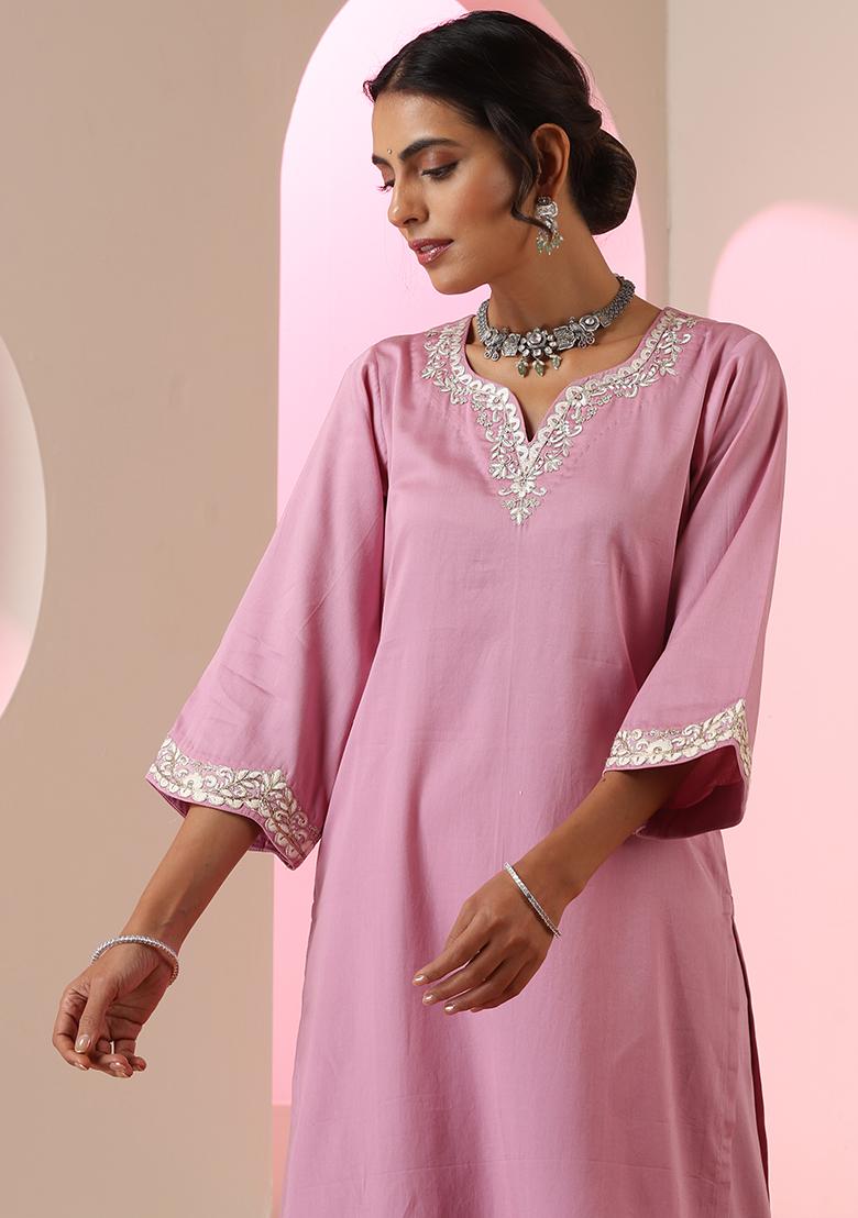 Lavender Embroidered Cotton Salwar Kameez