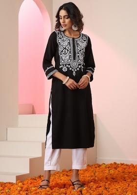 Black Embroidered Cotton Salwar Kameez