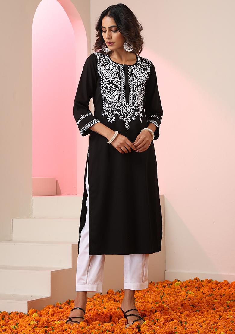 Black Embroidered Cotton Salwar Kameez