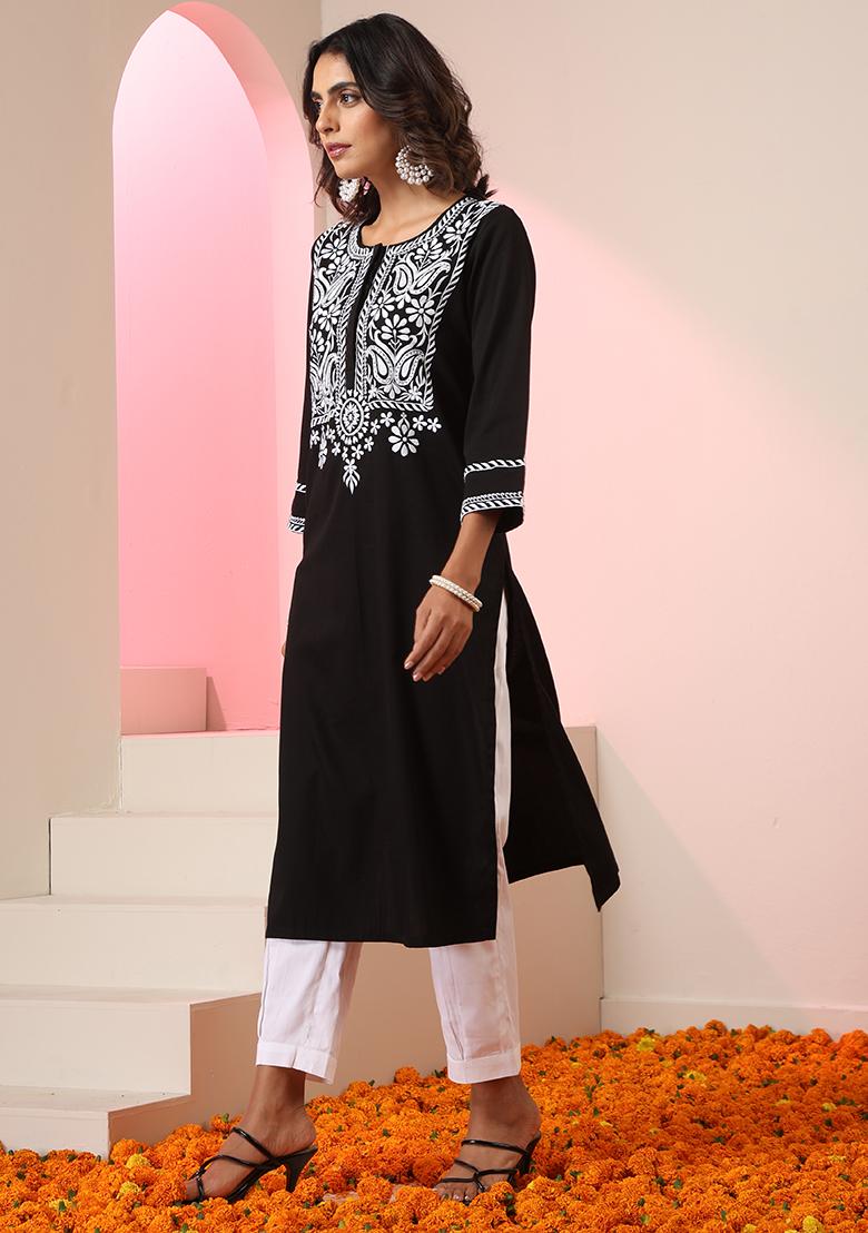 Black Embroidered Cotton Salwar Kameez