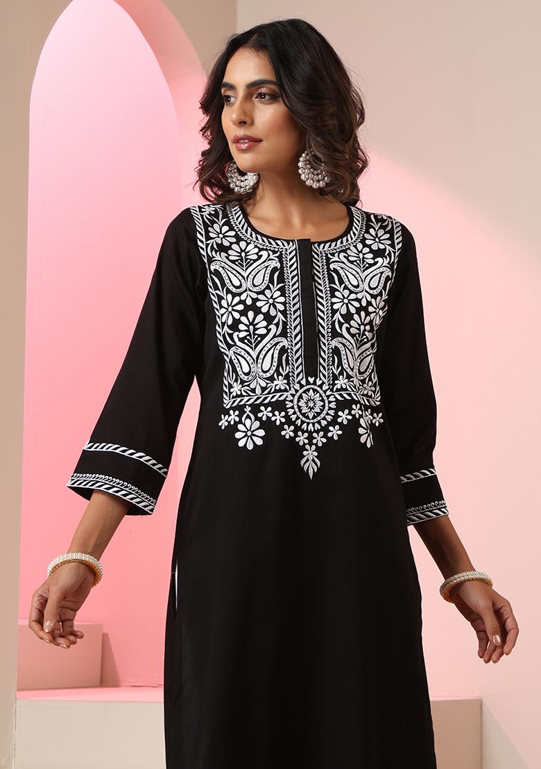 Black Embroidered Cotton Salwar Kameez