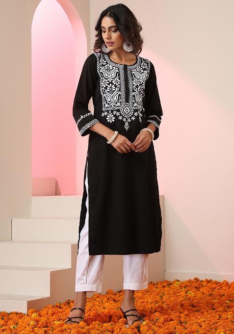 Black Embroidered Cotton Salwar Kameez