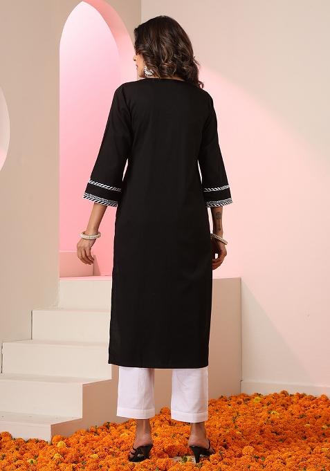 Black Embroidered Cotton Salwar Kameez