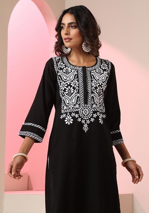 Black Embroidered Cotton Salwar Kameez