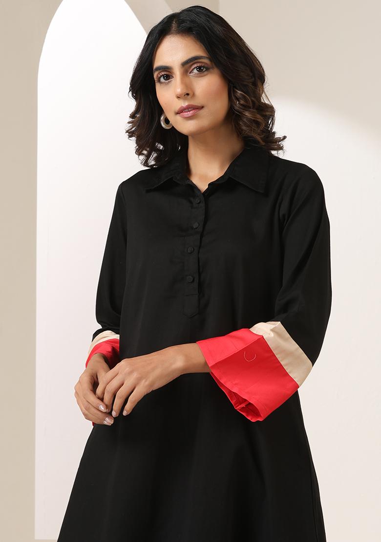 Black Embroidered Cotton Co Ord Set