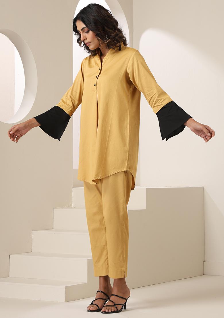 Brown Embroidered Cotton Co Ord Set