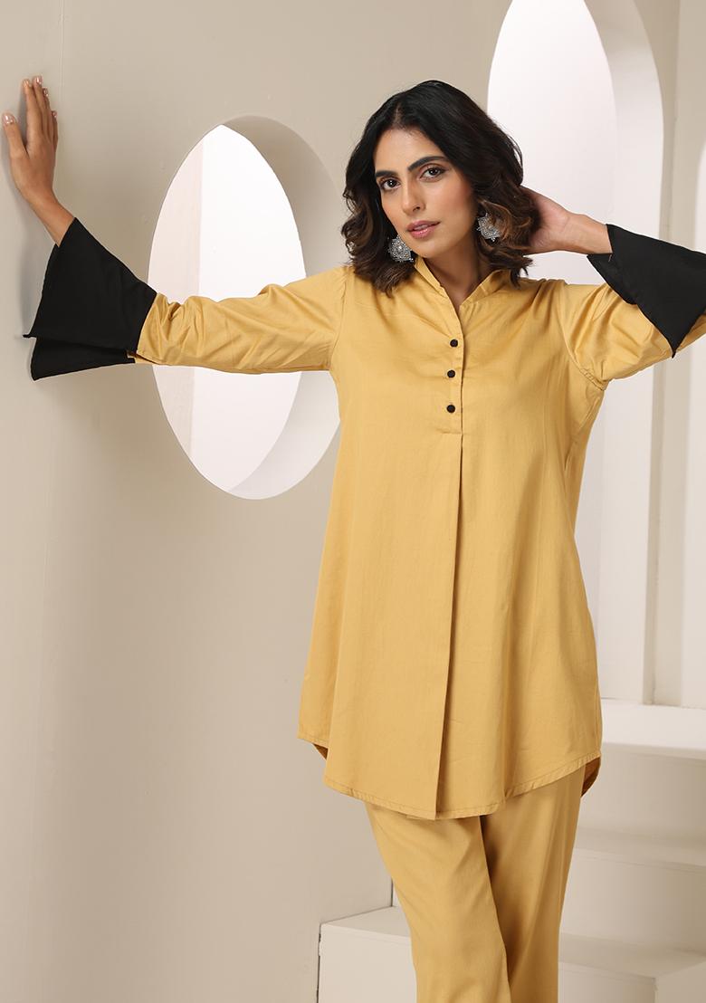 Brown Embroidered Cotton Co Ord Set