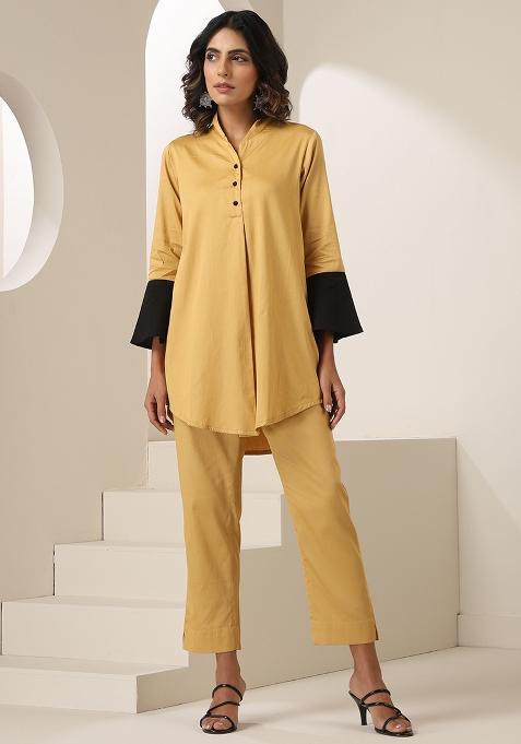 Brown Embroidered Cotton Co Ord Set