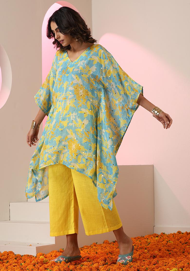 Multi Embroidered Crepe Kaftan Set