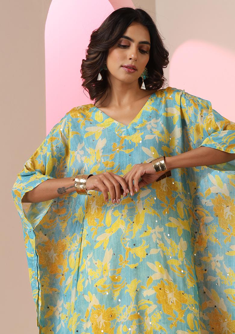 Multi Embroidered Crepe Kaftan Set