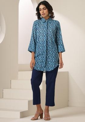 Indigo Blue Embroidered Mulmul Co Ord Set