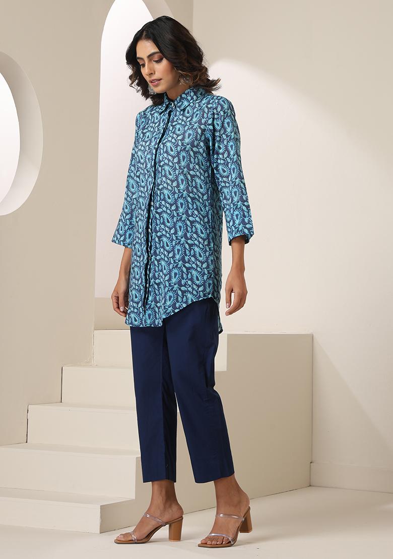 Indigo Blue Embroidered Mulmul Co Ord Set