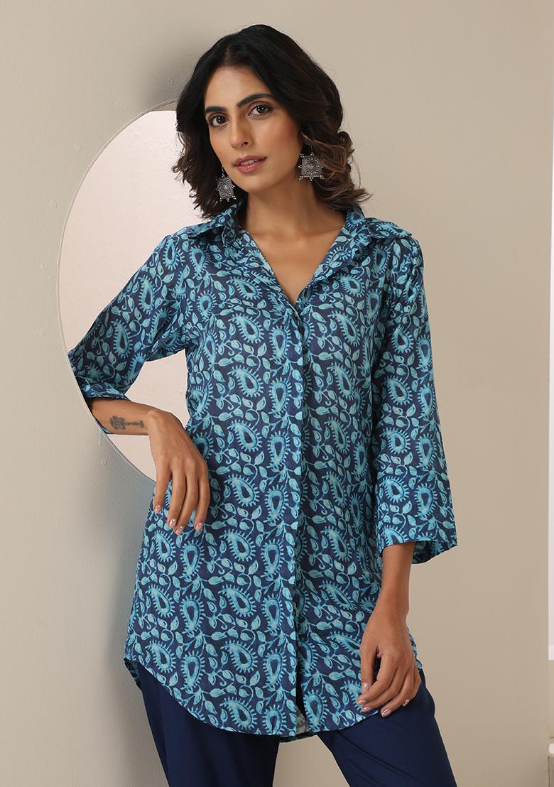 Indigo Blue Embroidered Mulmul Co Ord Set