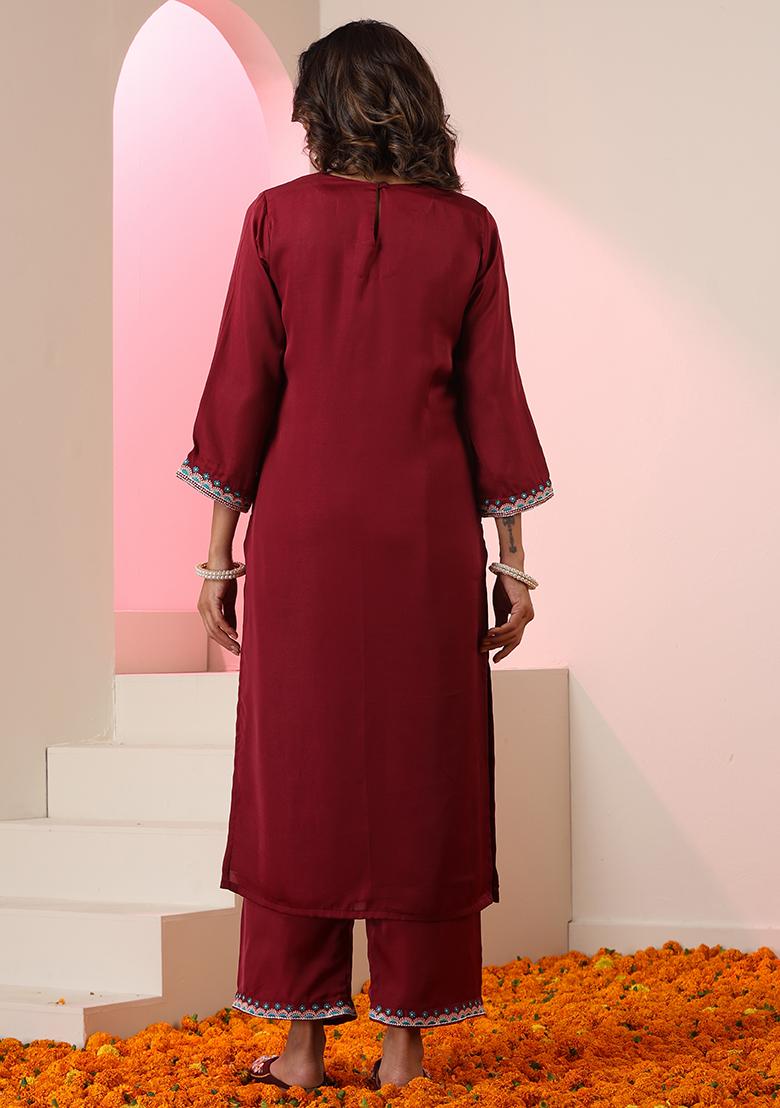 Maroon Embroidered Silk Salwar Kameez