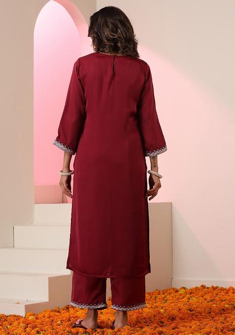 Maroon Embroidered Silk Salwar Kameez